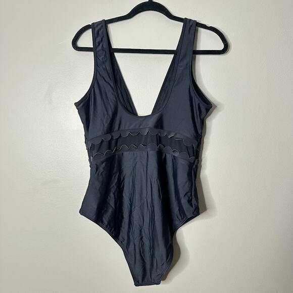 Cupshe Swimsuit Black One Piece Women XL Swim Mesh Scalloped Padded Beach Resort - Picture 5 of 7